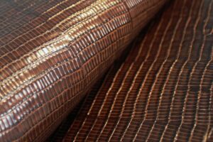 tejus mogano shiny embossed on calf leather stock of 50 skins
